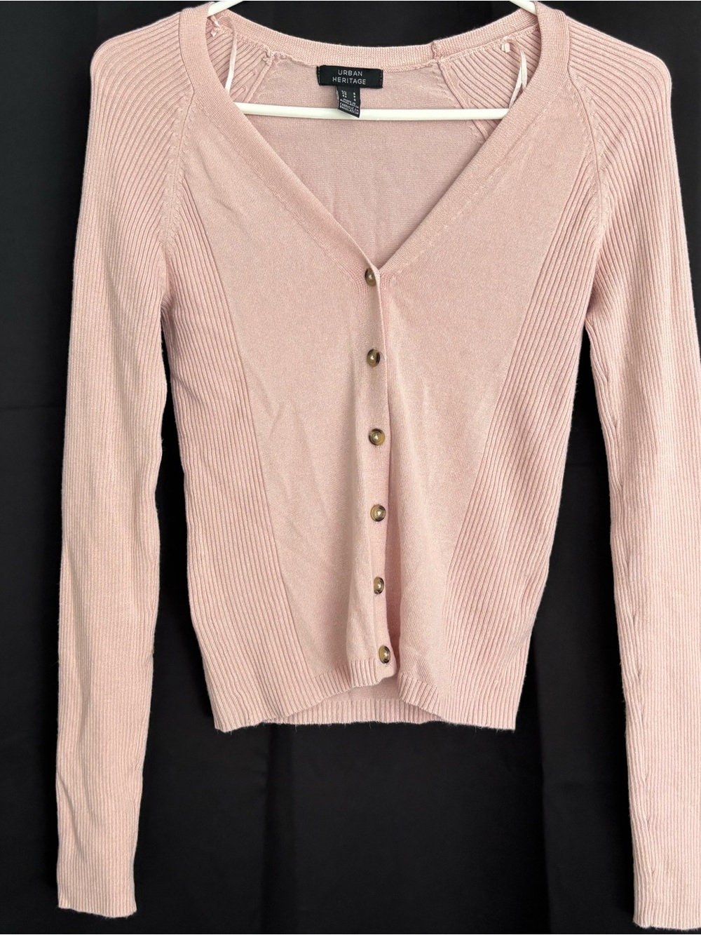 Urban Heritage Pale Pink Ribbed Button Cardigan